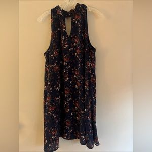 Alya Dress Women's Large, Navy & Red Floral Sleeveless  High Neck